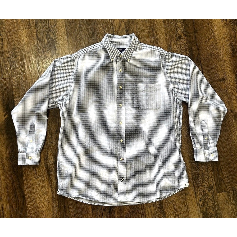 Cremieux Shirt Mens XL White Blue Checkered Long Sleeve‎ Collared Button Down